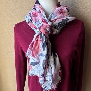 LOFT Floral Scarf with Burgundy Pink/Peach and Blue